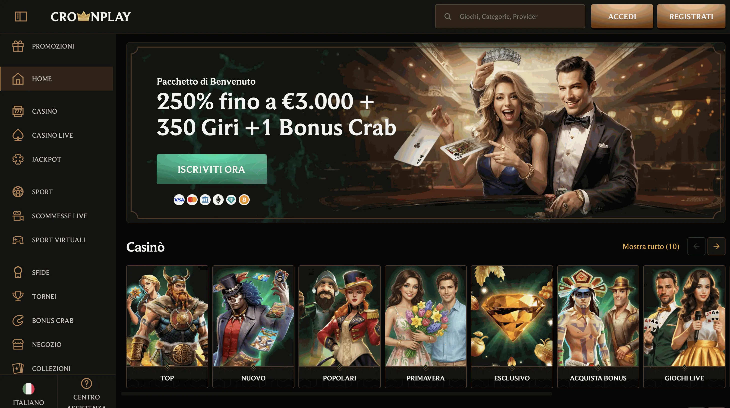 CrownPlay Casino – Bonus e casinò live Homepage del casinò online CrownPlay