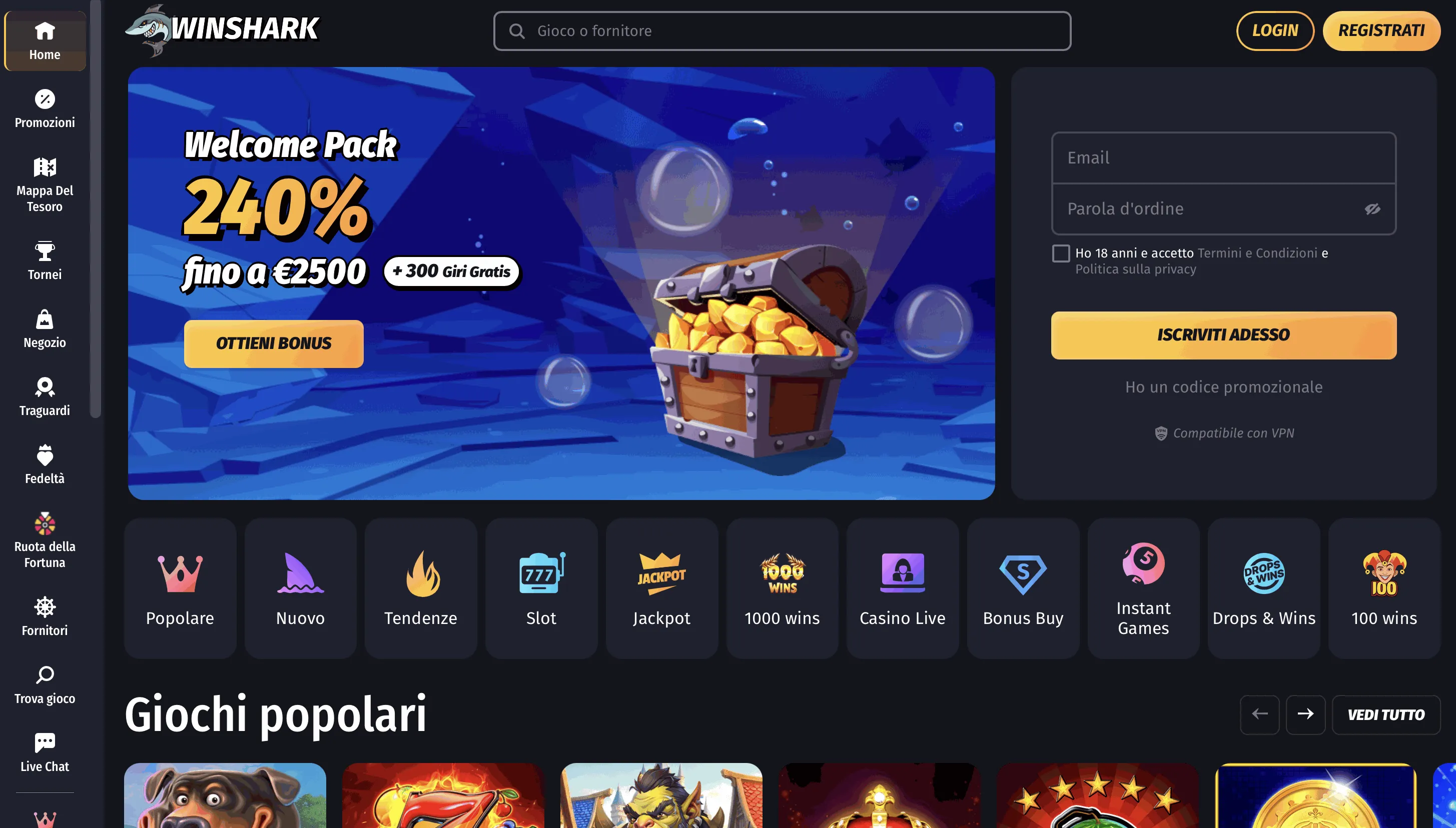 Winshark Casino – Bonus e prelievi rapidi Homepage del casinò online Winshark