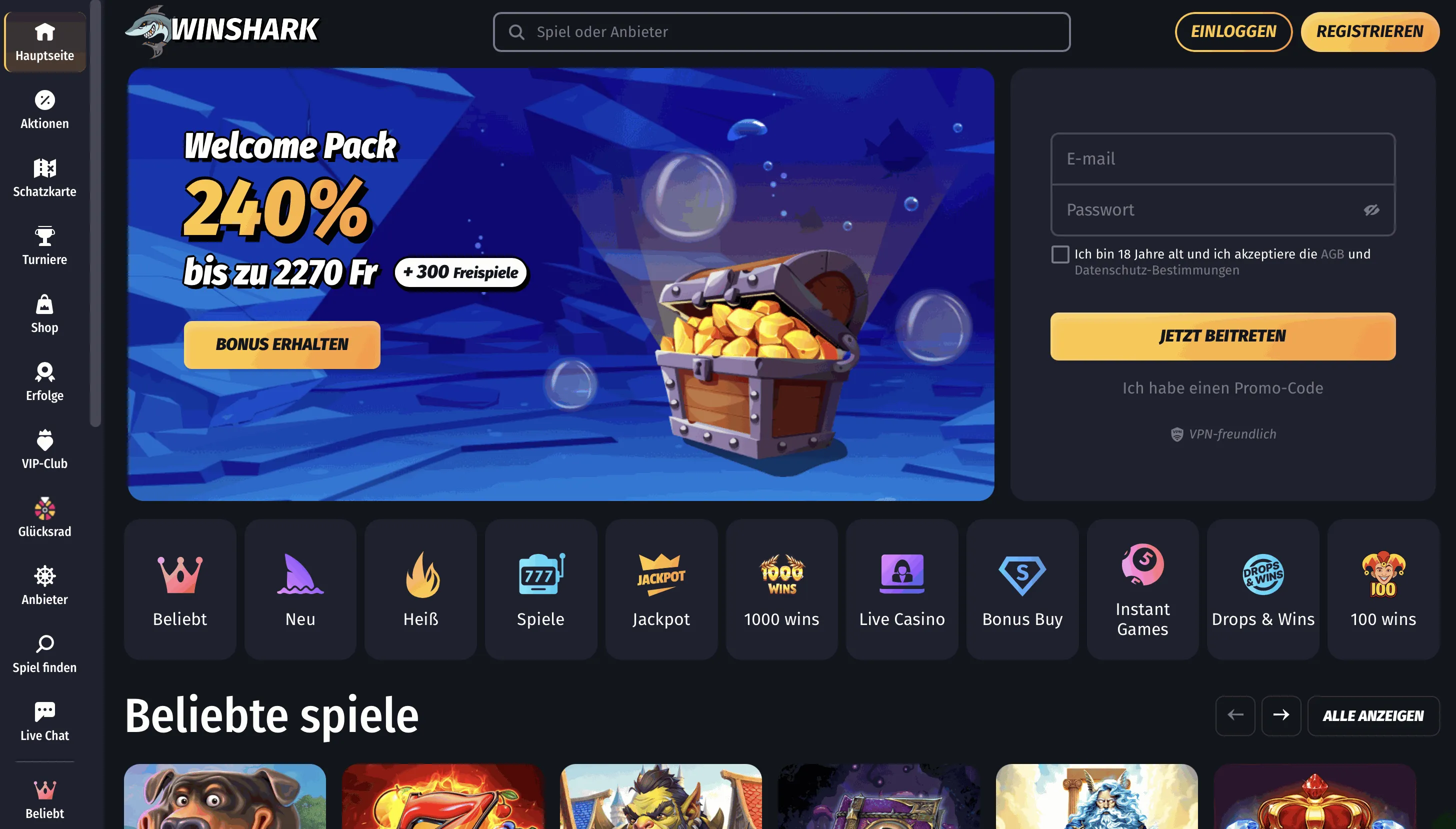 Winshark Casino – Bonus & Schnelle Auszahlungen Winshark Online Casino Startseite